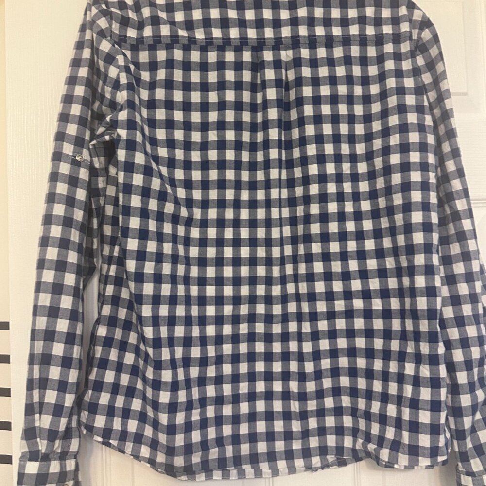 Cremieux Blue and Gingham Long Sleeve Top Size L Pearl Button Snap Close - Picture 5 of 5